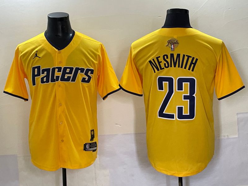 Men 2025 Indiana Pacers 23 Nesmith Yellow Joint Name NBA Jersey style 12